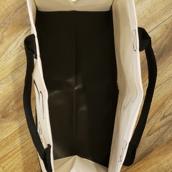 Monagrammed "E" White Canvas Tote with Black Trim & Multicolor Floral Print - Picture 5 of 5